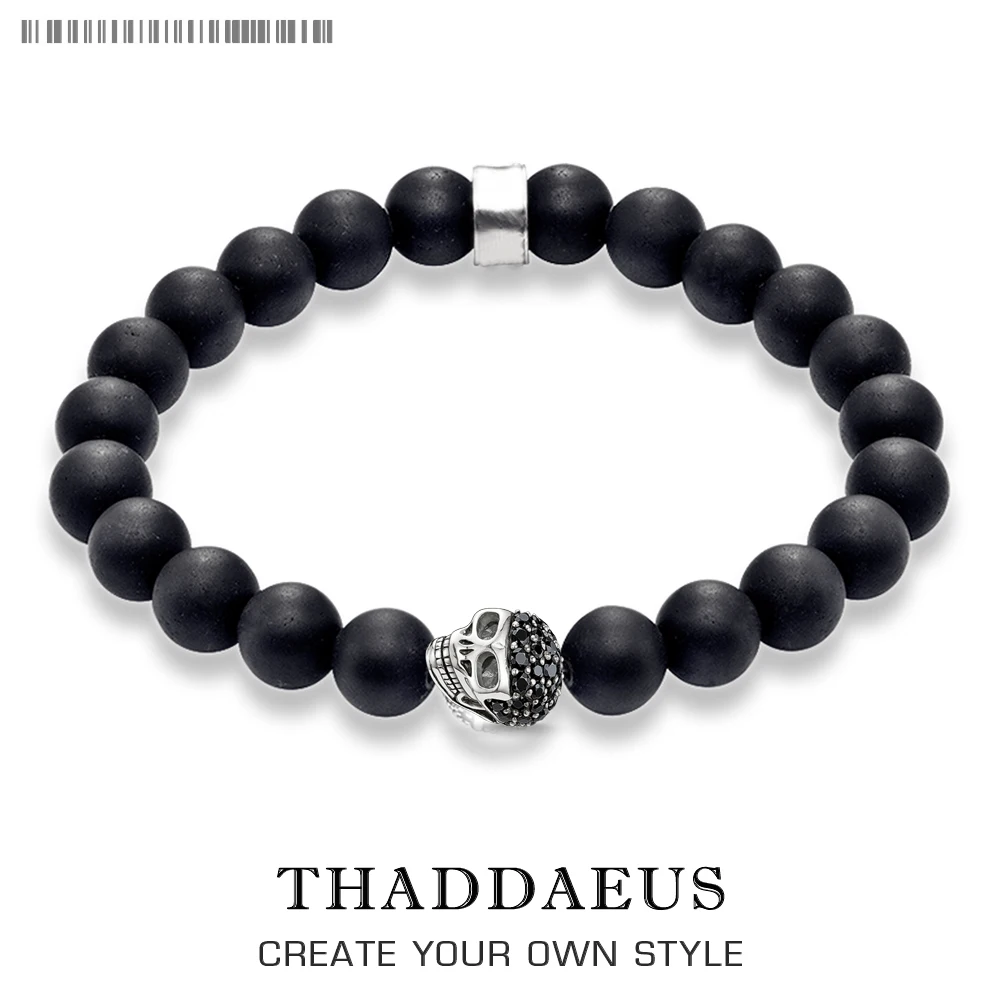 

Skull & Small 10mm Black Obsidian Beads Bracelet,Thomas Style DIY Good Karma Jewerly For Women,2017 Fashion Gift In Silver
