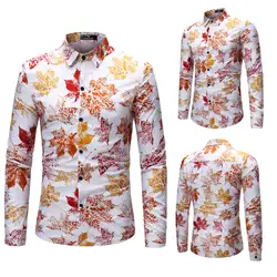 Для мужчин Мода Кленовый лист печать блузка с принтом Повседневное прочный достаточно для ежедневного ношения рубашка с длинными рукавами