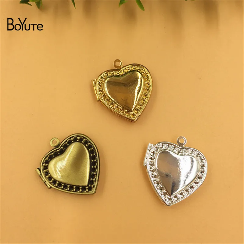 BoYuTe 10Pcs Metal Brass 204.5MM Heart Locket Pendant Charms Diy Hand Made Open Photo Locket Jewelry Accessories (3)