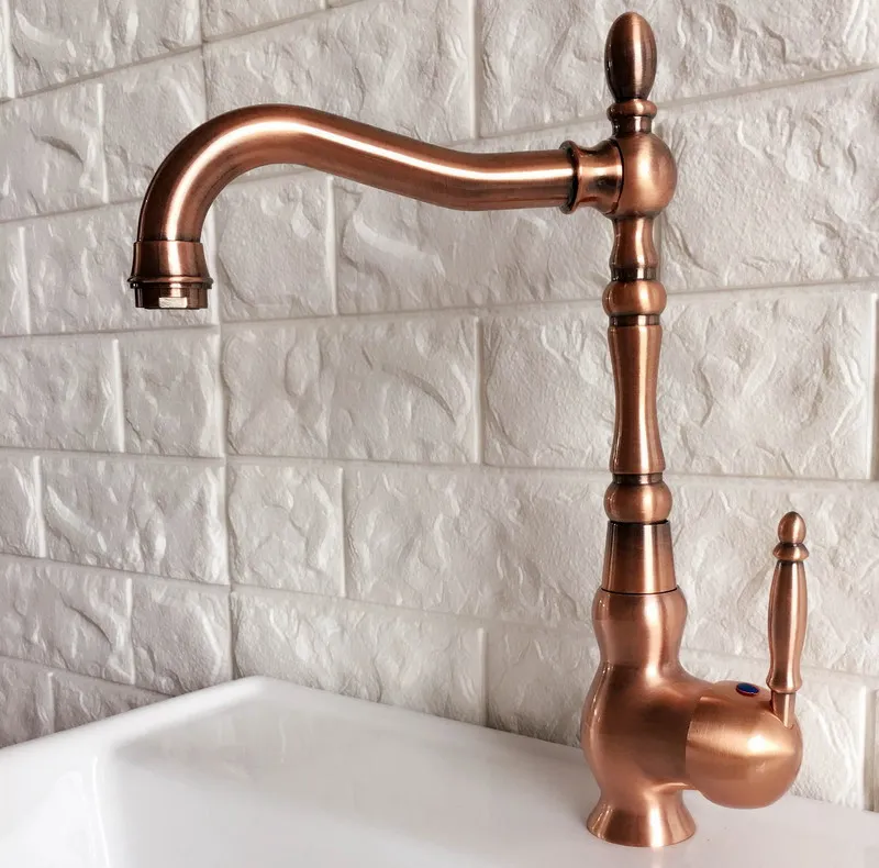 Swivel Spout Water Tap Antique Red Copper Single Handle Single Hole Kitchen Sink & Bathroom Faucet Basin Mixer Tap anf423