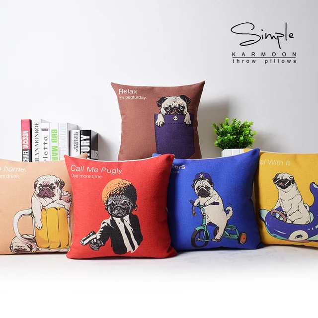 Funky Pug Dog Cushion Cover Linen Novelty Funny Fawn Puppy Bulldog Funky Pug Dog Cushion Cover Linen Novelty Funny Fawn Puppy Bulldog Throw Pillow Case Cute Animal