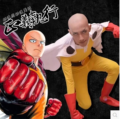 

New NEW Animation ONE PUNCH-MAN Cos Saitama Cosplay Halloween Yellow Battle Dress Full Set 4in1(Teddy+Cloak+Belt+Gloves)