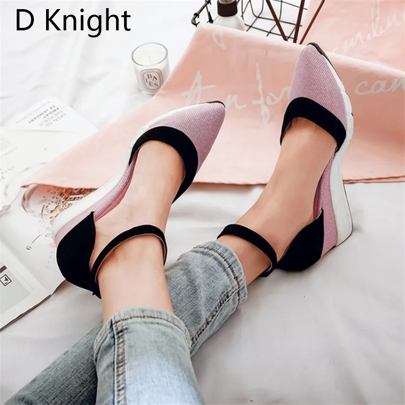 Women Wedges Sandals Mixed Color Block Platform Wedge Heel Ankle Strap Summer Lady High Heels Sandal Closed Toe Pump Shoes Woman (12)