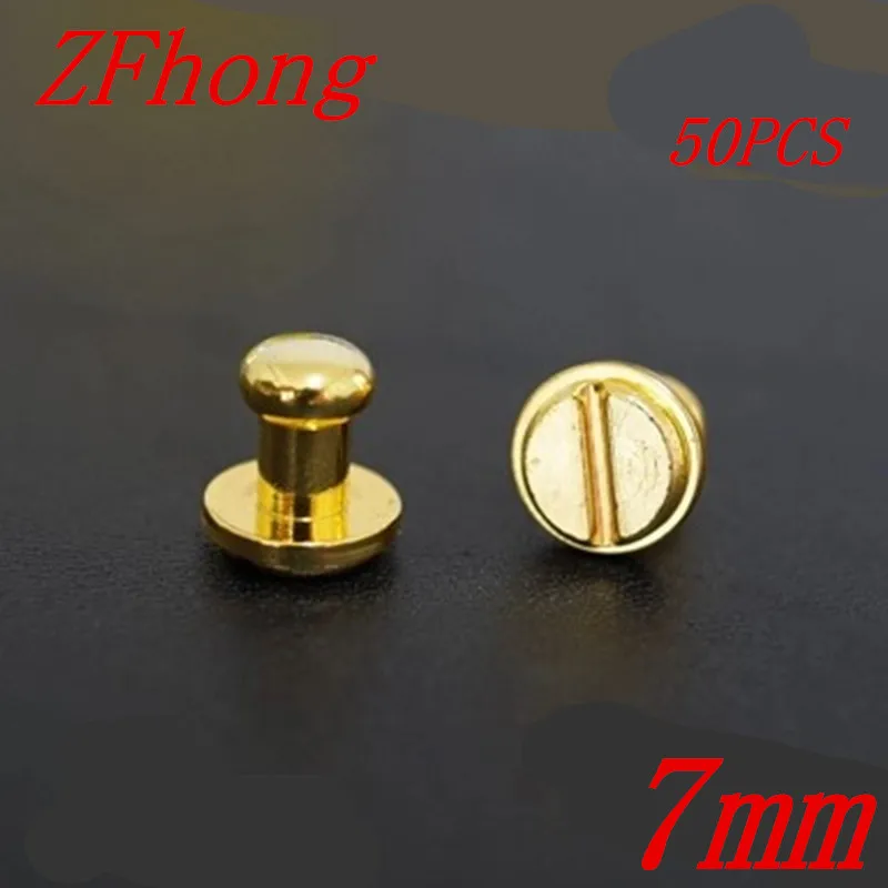 50pcs 7mm Leathercraft Brass Belt Screw Rivet Round Button Chicago