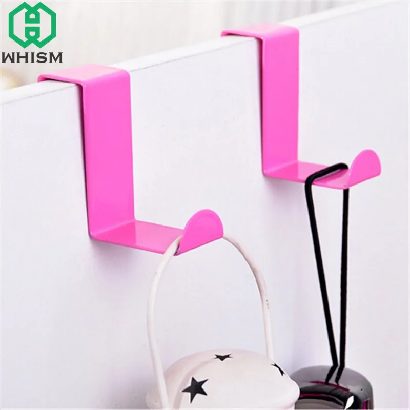 

WHISM 2pcs/lot Stainless Steel Storage Rack Over the Door Hanger Metal Dual Hook Hat Coat Holder Hanging Organizer Towel Holder