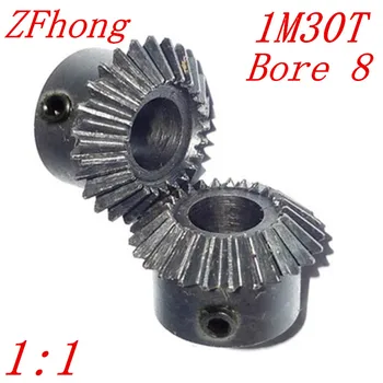 

1 pair 1M30T bore 8 1:1 Metal Bevel Gears 1 Module 30 Teeth With Inner Hole 8mm 90 Degree Drive Commutation