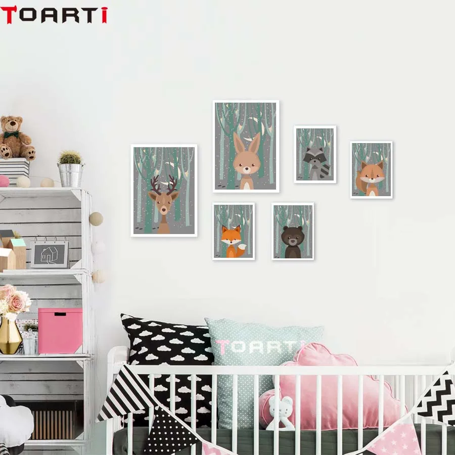 Forest Animals Deer Bear Posters Prints Cats Fox Canvas Painting Decoration For House For Kids Room Nordic Wall Art Pictures  (2)