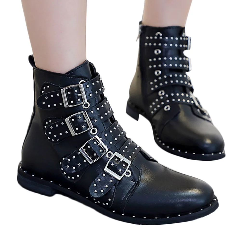 biker boots with straps