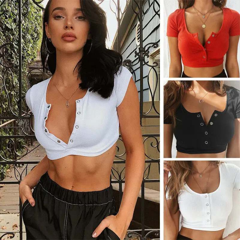 Сексуальные женские майки с V образным вырезом футболка коротким рукавом