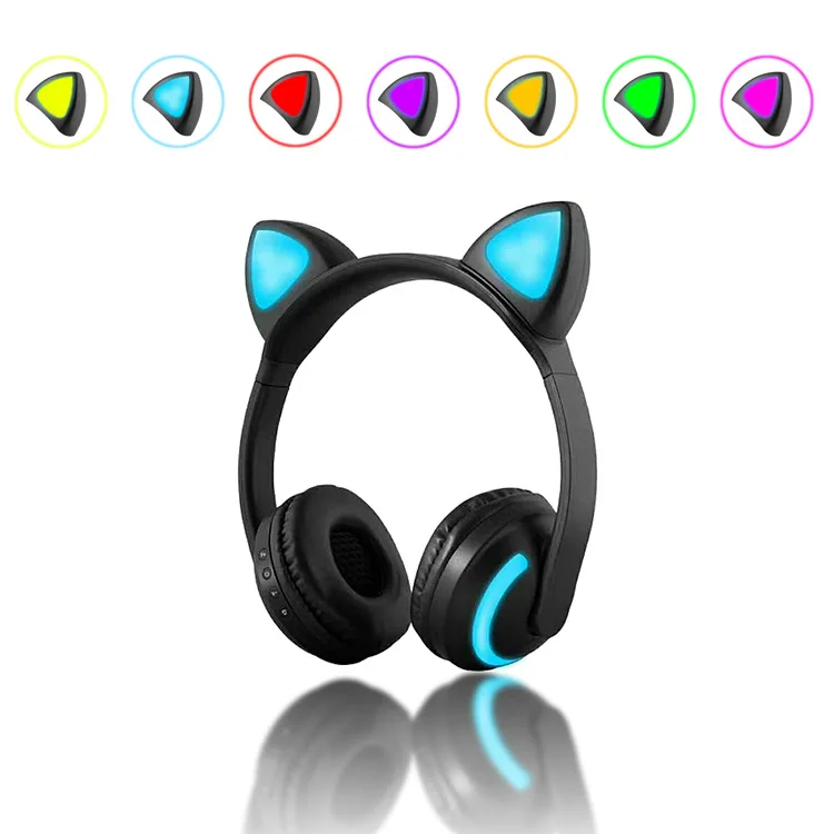

Bluetooth Stereo Cat Ear Headphones Flashing Glowing cat ear headphones Gaming Headset Earphone 7 Colors LED light for Kids Girl