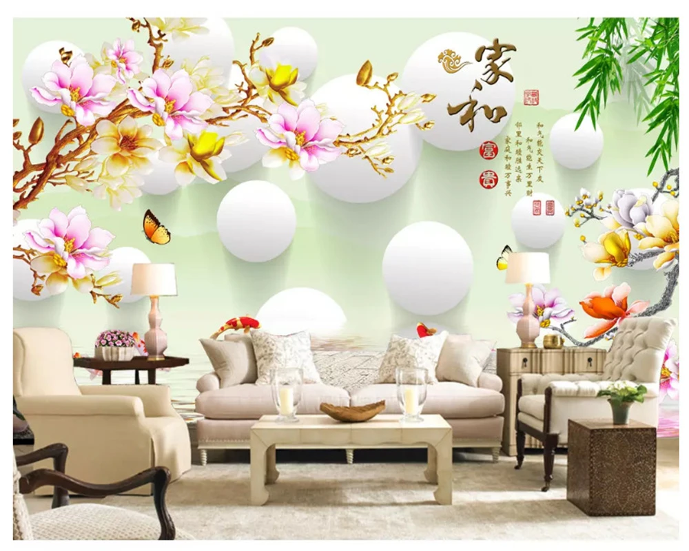 beibehang Beautiful modern personality wall paper Magnolia reflection stereo TV background papel de parede 3d wallpaper behang