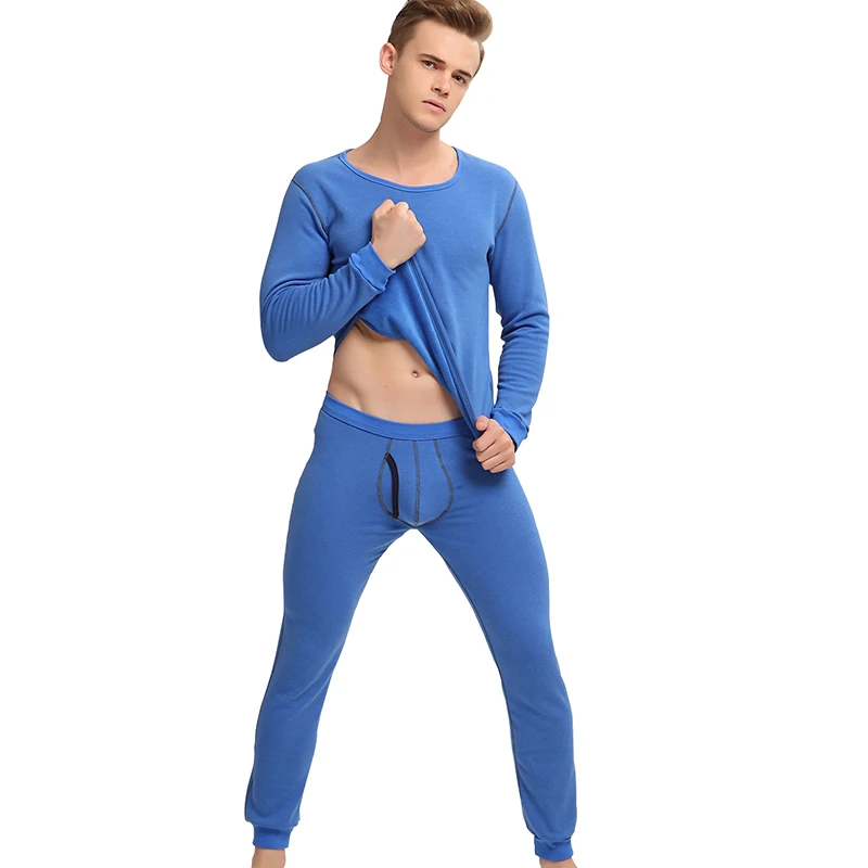 YOOY Мужская одежда, одежда для мужчин, теплые штаны для зимы, термобелье, мужские кальсоны, сексуальный комплект из двух предметов, компрессионный - Цвет: Blue