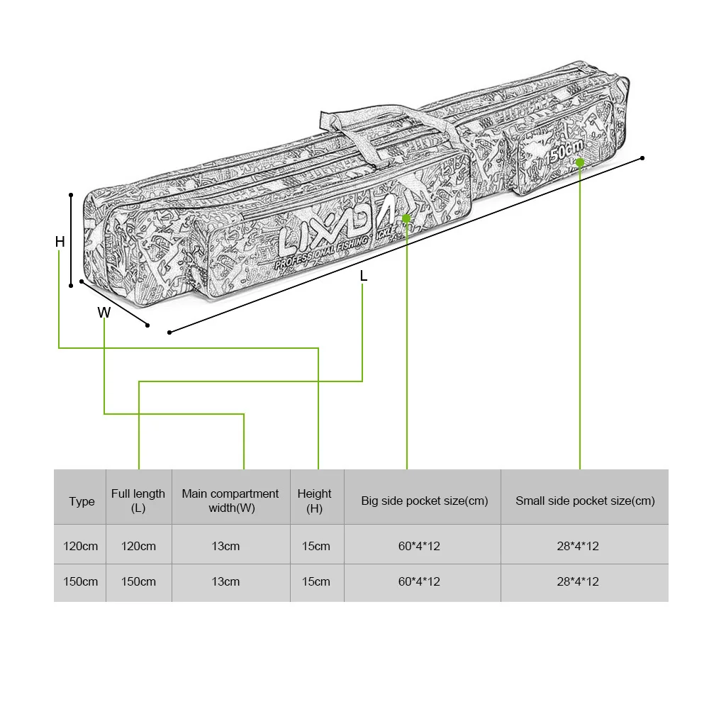 Lixada Рыболовная Сумка двойной слой большой емкости Удочка снасти мешок 120/150 см