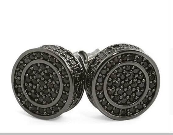 

2017 Ice out Real micro pave cz BLACK GOLD BLACK ROUND Cool mens hip hop 925 silver screw back earring