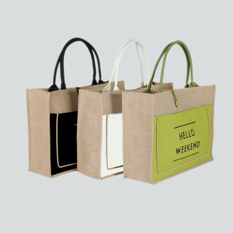 Джутовые хлопковые сумки-тоут, женские сумки на плечо большой вместимости, сумки для покупок с принтом Hello Weekend
