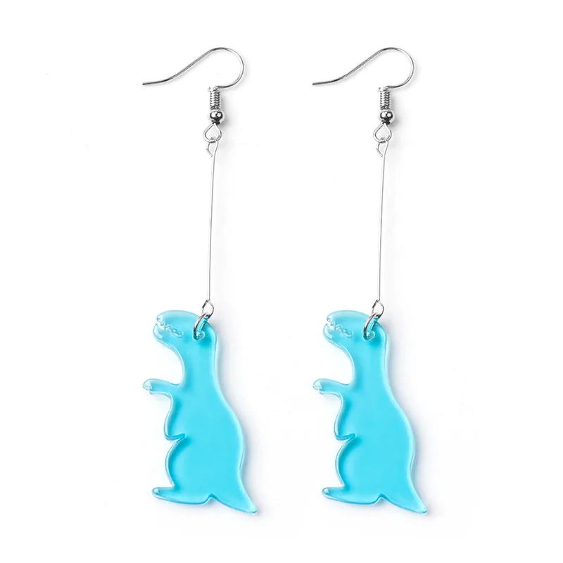

Korean Blue Dinosaur Earrings for Women Funny Transparent Acrylic Animal Dangle Earrings Ear Clip Fashion Jewelry Accessories