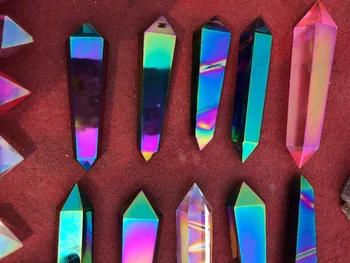

1pcs Natural beautiful metallic quartz crystal rainbow spot double pointed
