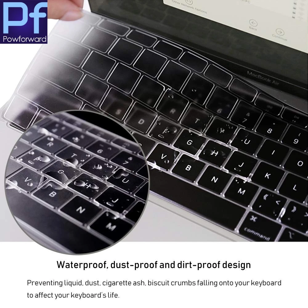 EU/UK Keyboard Cover TPU Keyboard Protector Skin for New MacBook Air 13" 13.3-Inch Touch ID A1932, Release Dust Cover