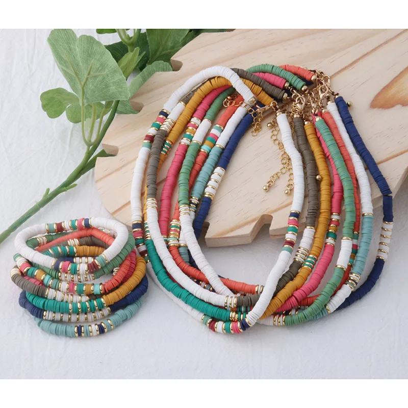 NeeFu WoFu Clay Bead Bracelet Bohemian Soft Pottery Bracelets For Women Nationality Stainless Steel Beach Colorful Jewelry bracelet jewelry