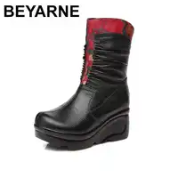BEYARNE แฟชั่นผู้หญิงฤดูหนาวรองเท้าบู๊ทหนังแท้ Handmade Vintage Slip - resistant Mar รองเท้า Wedges รองเท้าผู้หญิง