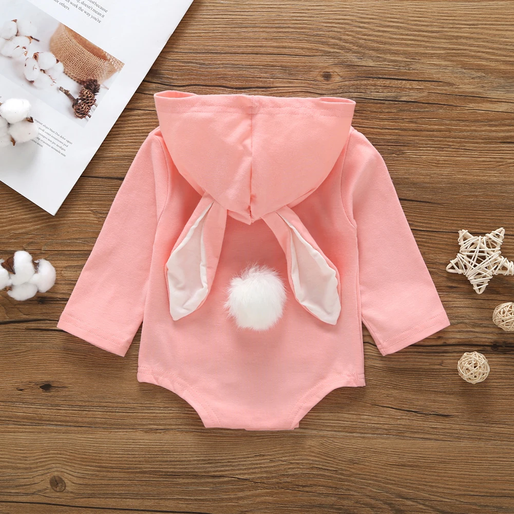 Pudcoco/костюм с милым кроликом для маленьких мальчиков и девочек; однотонное боди розового и серого цвета; теплая осенне-зимняя одежда из хлопка; От 0 до 2 лет; подарок на день рождения