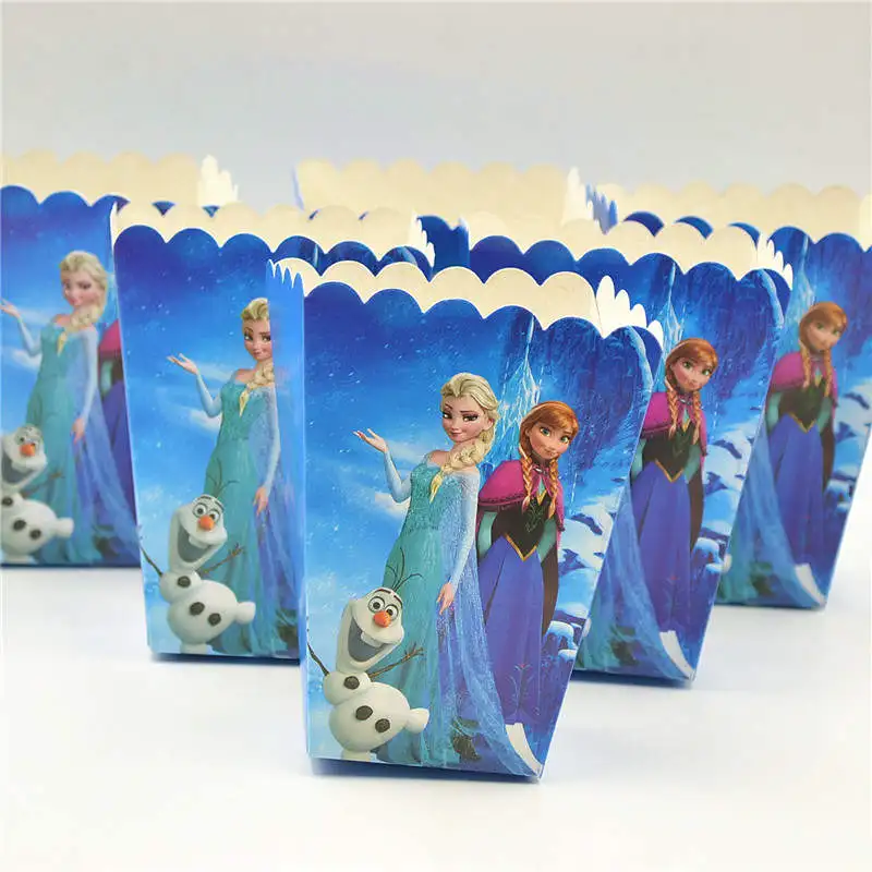 

Disney Cartoon Frozen Box 6pcs/Lot Disposable Paper Box Princess Anna Elsa Theme Birthday Party Baby shower Popcorn Box Supplies