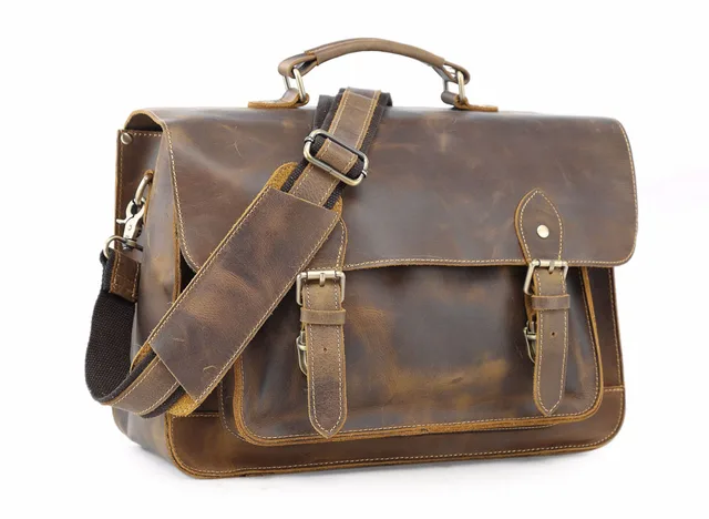 White wolf European and American Retro Leather Briefcase Crazy Horse Leather Man Bag Computer Bag Men Shoulder Messenger Bag