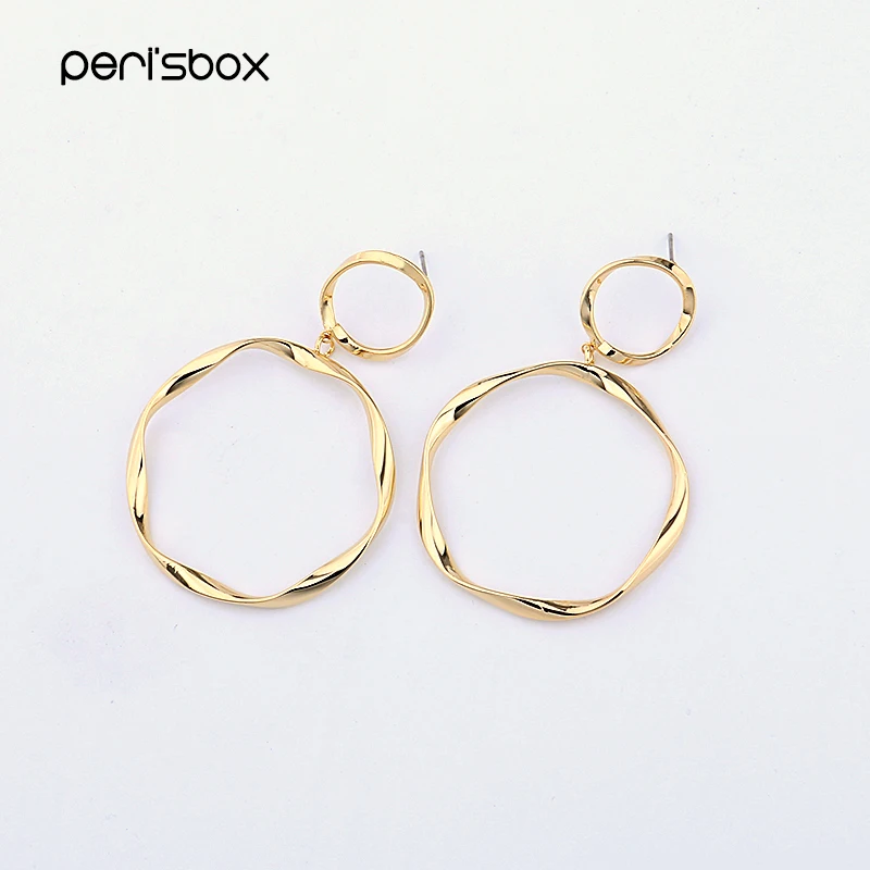 Peri'sBox, золотой, серебряный цвет, двойной скрученный круг, серьги-кольца для женщин, геометрические круглые обручи, простые большие серьги
