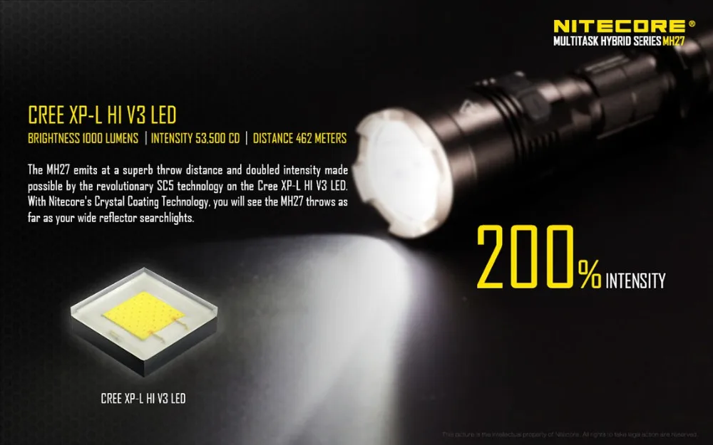 Продажа NITECORE MH27 + 2300 mAh 18650 Батарея Перезаряжаемые фонарик CREE XP-L HI V3 1000LMs RGB светодиодный повышенной яркости факел Бесплатная доставка