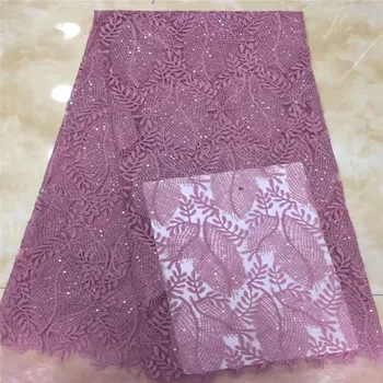 

Leaf Pattern Blush Pink Nigeria Sequence Lace Fabrics 2019 Gold African French Sequin Net Lace Fabric With Sequins For Women