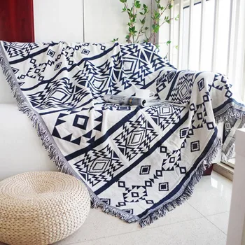 

Double sides useful durable geometric pattern cotton blanket, wearable comforter , Nordic decorative sofa blanket