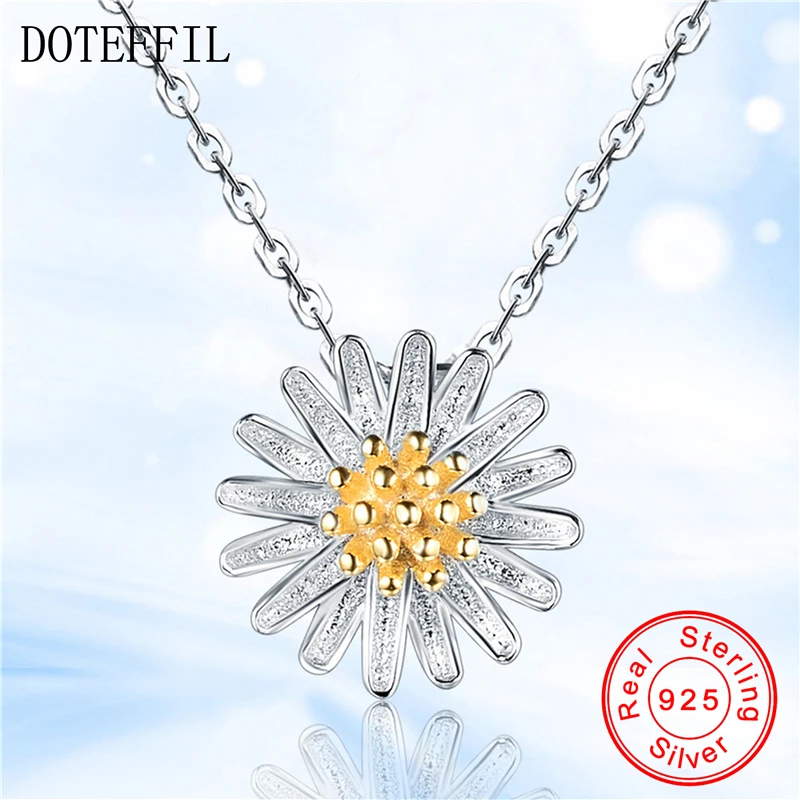 925 Sterling Silver Daisies Necklaces Pendants For Women Chrysanthemum