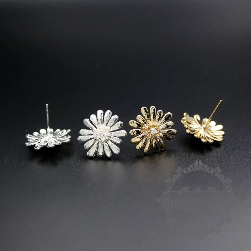 

17mm silver,gold color zircon flower DIY earrings studs supplies with hoop at the back 1705053