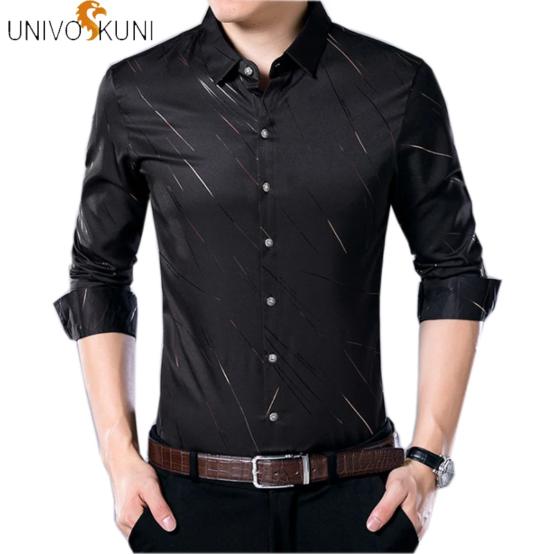 

UNIVOS KUNI Spring Autumn Men's Casual Shirts Light Stripes Micro-elastic Comfortable Soft Breathable Men's Shirt Top Q5214