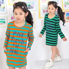 Free shipping ! Brand Design Hot sale Fashion Casual Elegant Sweet Long section Alphabet Stripes Bottoming Shirt Girls 2014