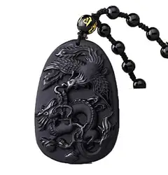 Koraba Fine Jewelry c1lint7785631 тонкой ручной резной Природные обсидиана дракон феникс нефрита ожерелье Бесплатная доставка
