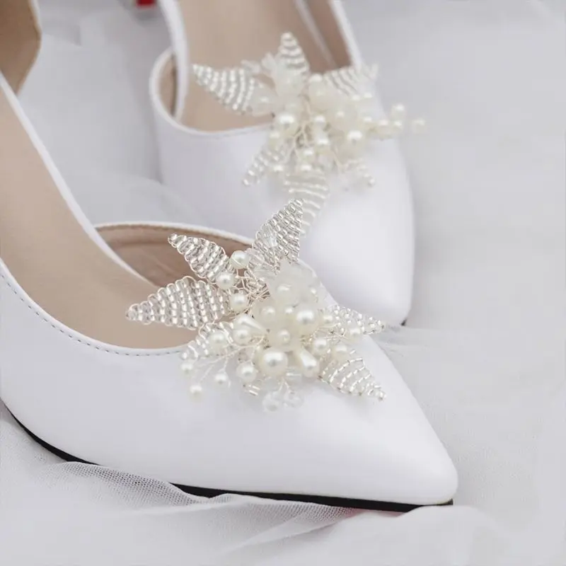 2pcs Women Shoe Clip Wedding Shoes Buckle High Heel Pearl Floral