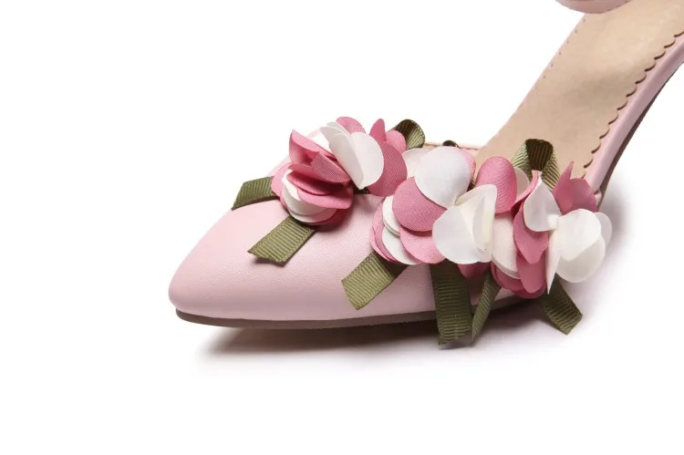 Большие размеры 34-46; женские босоножки; женские пикантные свадебные туфли с острым носком и кружевным цветком; туфли-лодочки на высоком тонком каблуке с высокой пяткой окутанная пряжкой и ремешком