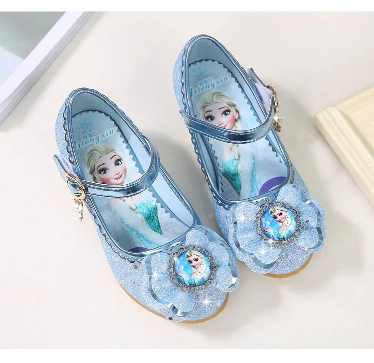 Детская кожаная обувь для девочек Обувь на высоком каблуке «Принцесса Эльза», на высоком каблуке, Chaussure Enfants сандалии вечерние обувь Anna платье; подарок на год