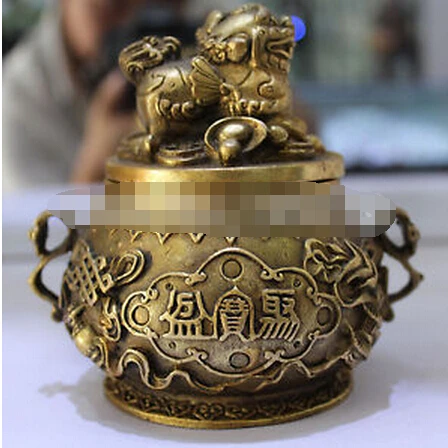 

B0602 3265Marked Chinese Bronze Wealth Money Pixiu Kylin Unicorn Fish Incense Burner statue