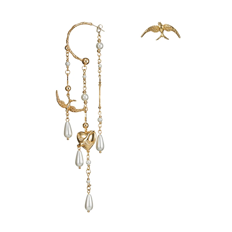 

Super Immortal Retro Swallow Loving Pearl Long Asymmetric Earring Ear Nail