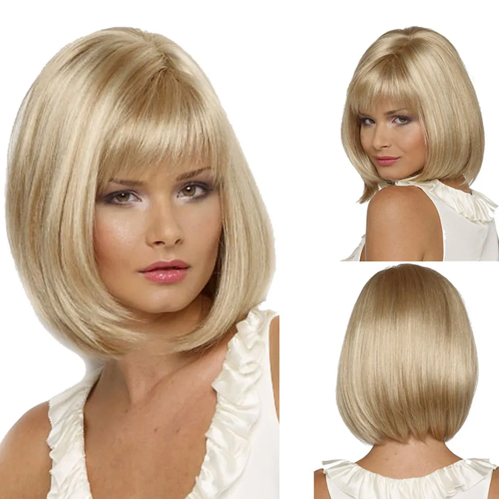 Для женщин синтетические волосы парик из коротких прямых волос Золотой Волнистые Полный парики из натуральных волос для вечеринки Модные