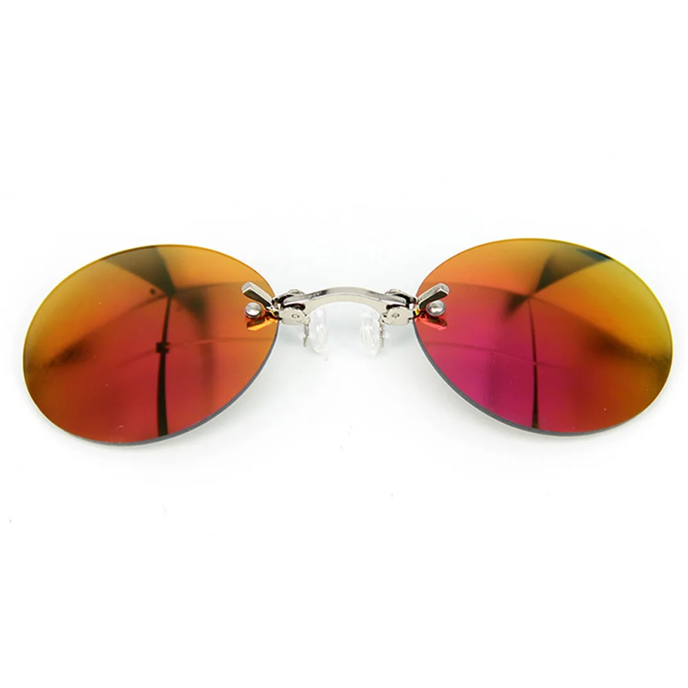 Мужские солнцезащитные очки в стиле ретро с клипсой на носу, Ретро стиль, хакер, Империя, матрица, Морфей, без оправы, солнцезащитные очки, круглые очки, UV400, zonnebril mannen - Цвет линз: Gold