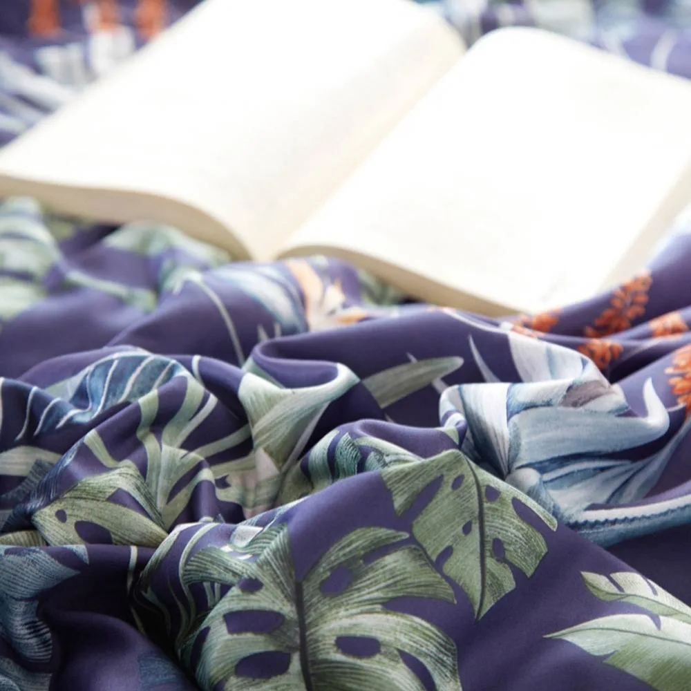 Пасторальные листья, фиолетовое одеяло, атласная полиэфирная ткань, шелковое стеганое одеяло, летнее одеяло, двойной размер