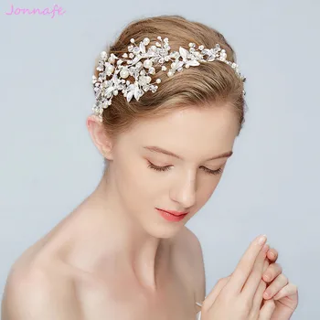 

Jonnafe New Silver Color Headband Bridal Tiara Pearls Wedding Hair Crown Accessories Fashion Women Prom Hair Piece Jewelry