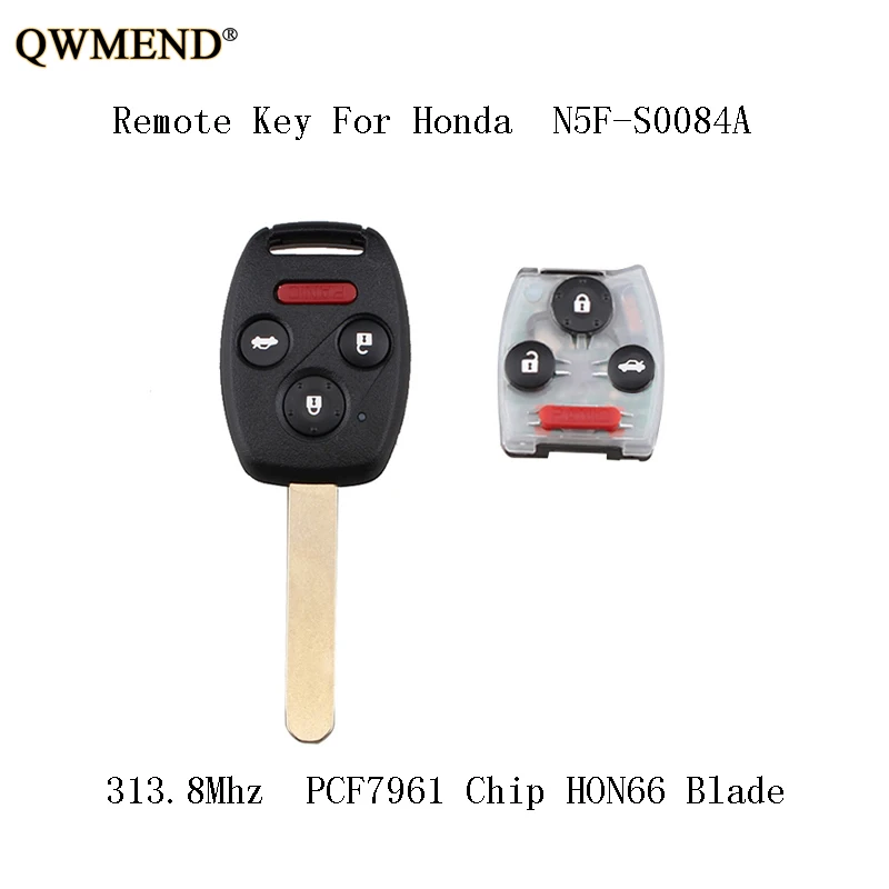 QWMEND 313 8 МГц для Honda Civic EX Si 2006 2007 2008 2009 2010 2011 дистанционный брелок без ключа N5F-S0084A