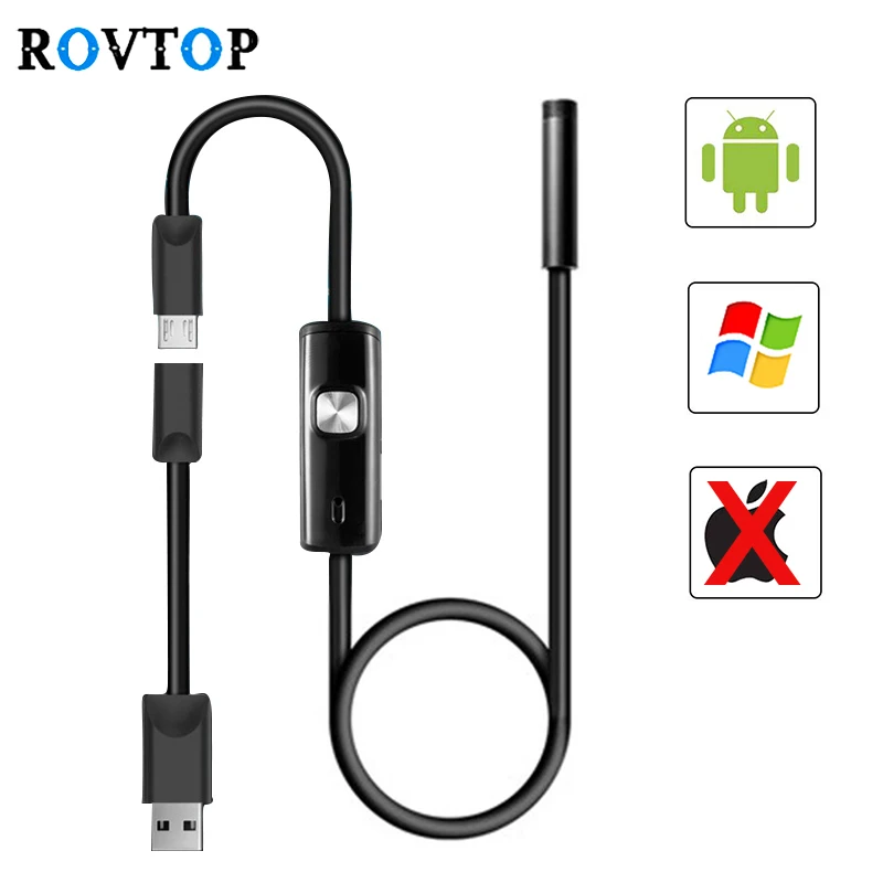 

Rovtop 5.5mm 7mm Mini Endoscope Camera Flexible IP67 Waterproof 6LEDs Inspection Borescope Camera for Android PC Notebook Z2