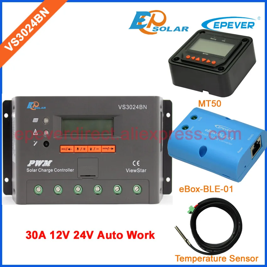 

Chager 24V VS3024BN with temperature sensor 30A solar controller built in LCD MT50 remote meter and bluetooth BLE BOX