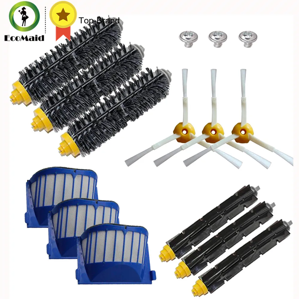 Bristle Flexible Beater Brush 3 Armed Brush Aero Vac Filters Kit For IRobot Roomba 600 Series