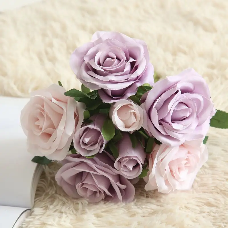 Высокое качество! 8 шт./Букет искусственных цветов шелковые розы Букет невесты Вечерние сувениры для украшения дома свадебные принадлежности - Цвет: Purple Violet